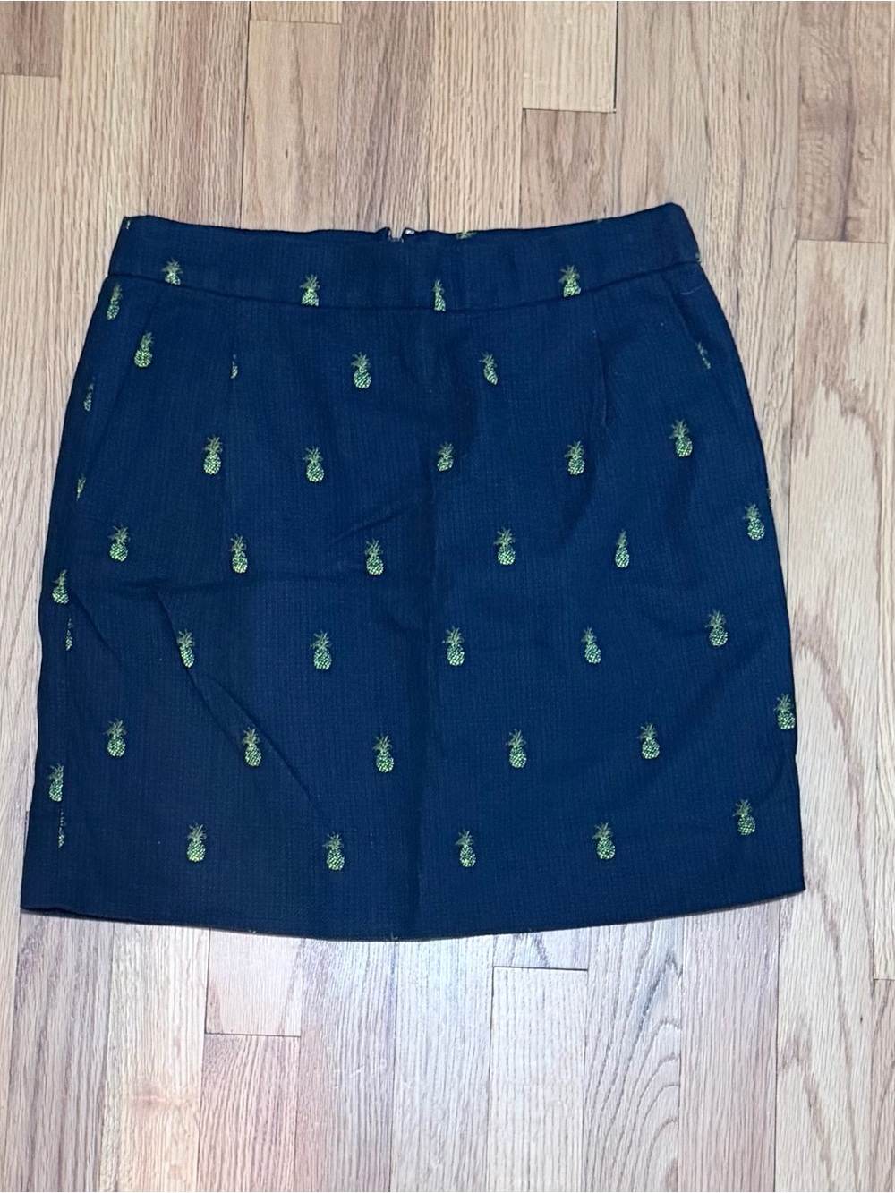 J. Crew Navy Mini Skirt with Green Pineapple Embroidery